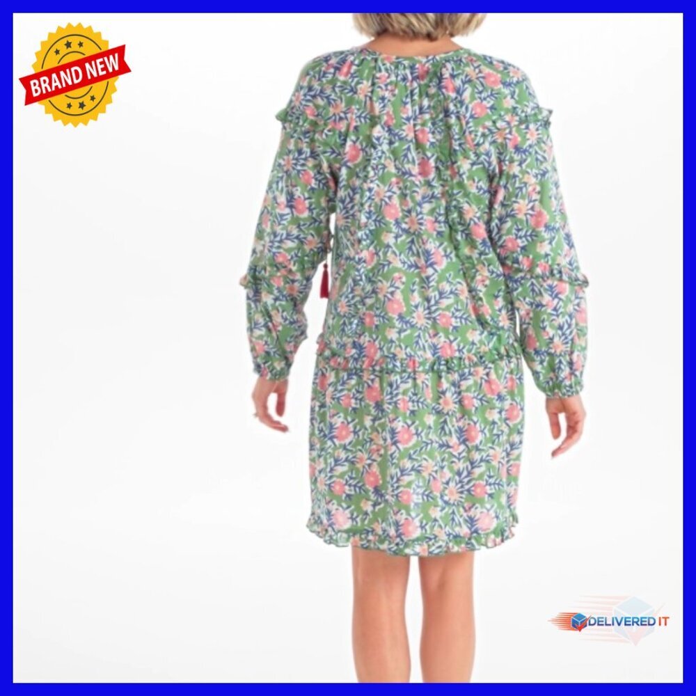 Floral Cotton Voile Tunic Dress with Ruffles and Tassel Ties - Picture 5 of 5